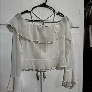 Sheer White Ruffled Women's Top